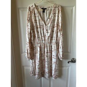 White House Black Market Dress Long Sleeve Brown‎ Print Sz 8